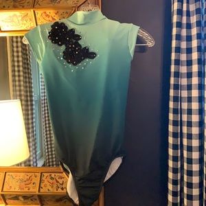 Aqua/teal ombré Balera Leotard. Swarovski crystals